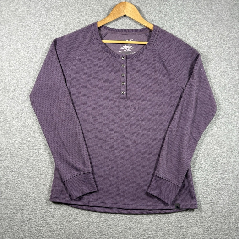 LL Bean Thermal Henley Shirt Purple Waffle Knit Wool Blend Women's M Long Sleeve